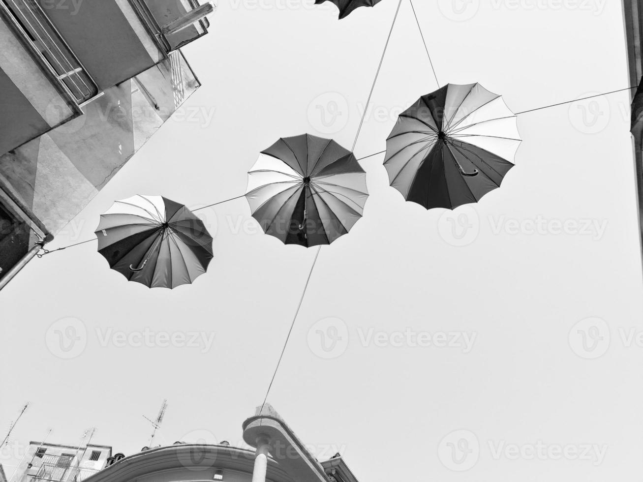 Apollonos Street, an Umbrella Street at Trikala. Monochromatic photo