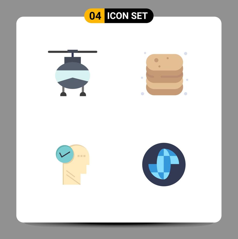 Pictogram Set of 4 Simple Flat Icons of helicopter mind vehicles cooking solution Editable Vector Design Elements