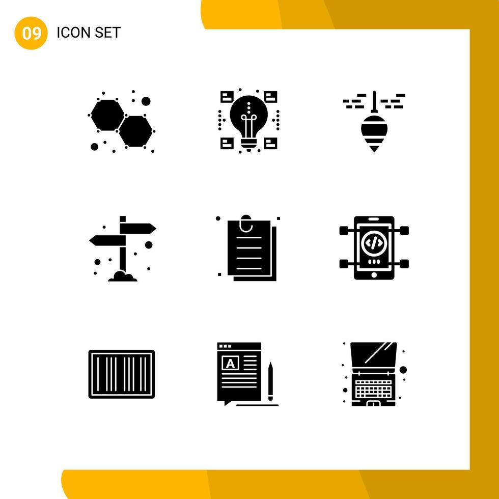 9 glifos sólidos vectoriales temáticos y símbolos editables de elementos de diseño vectorial editables de camping de madera de contrato de papel vector