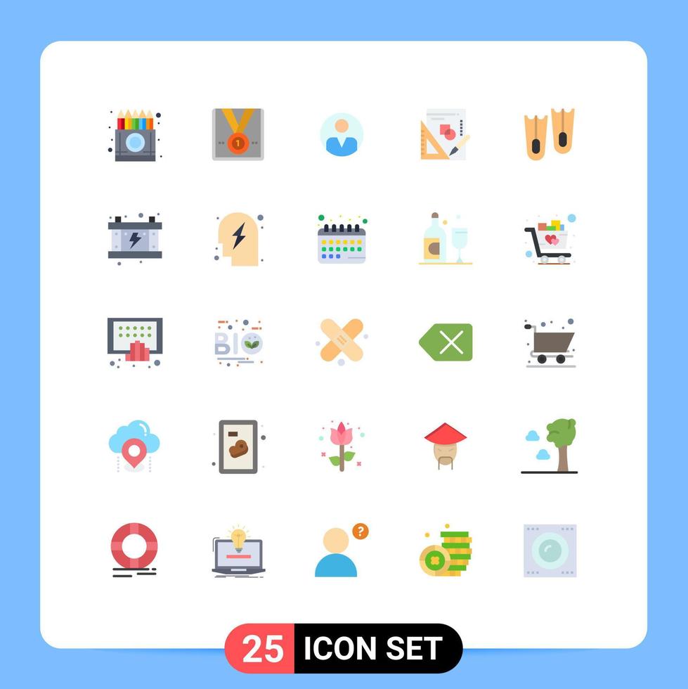 Pack of 25 creative Flat Colors of graph maths winner book profile Editable Vector Design Elements