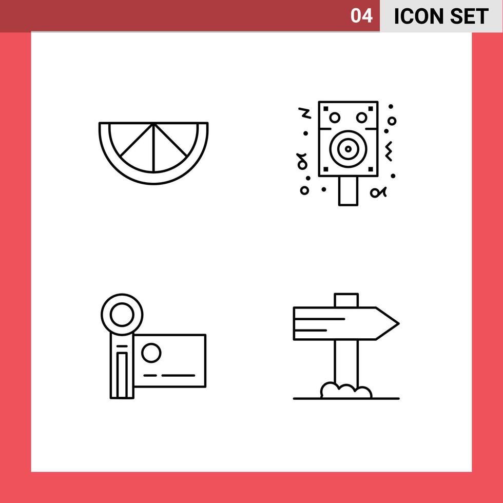 4 Thematic Vector Filledline Flat Colors and Editable Symbols of lemon recording celebration camcorder direction Editable Vector Design Elements