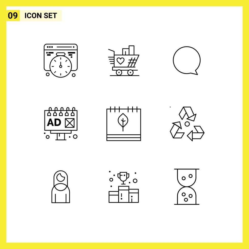 User Interface Pack of 9 Basic Outlines of season fall instagram calendar billboard Editable Vector Design Elements