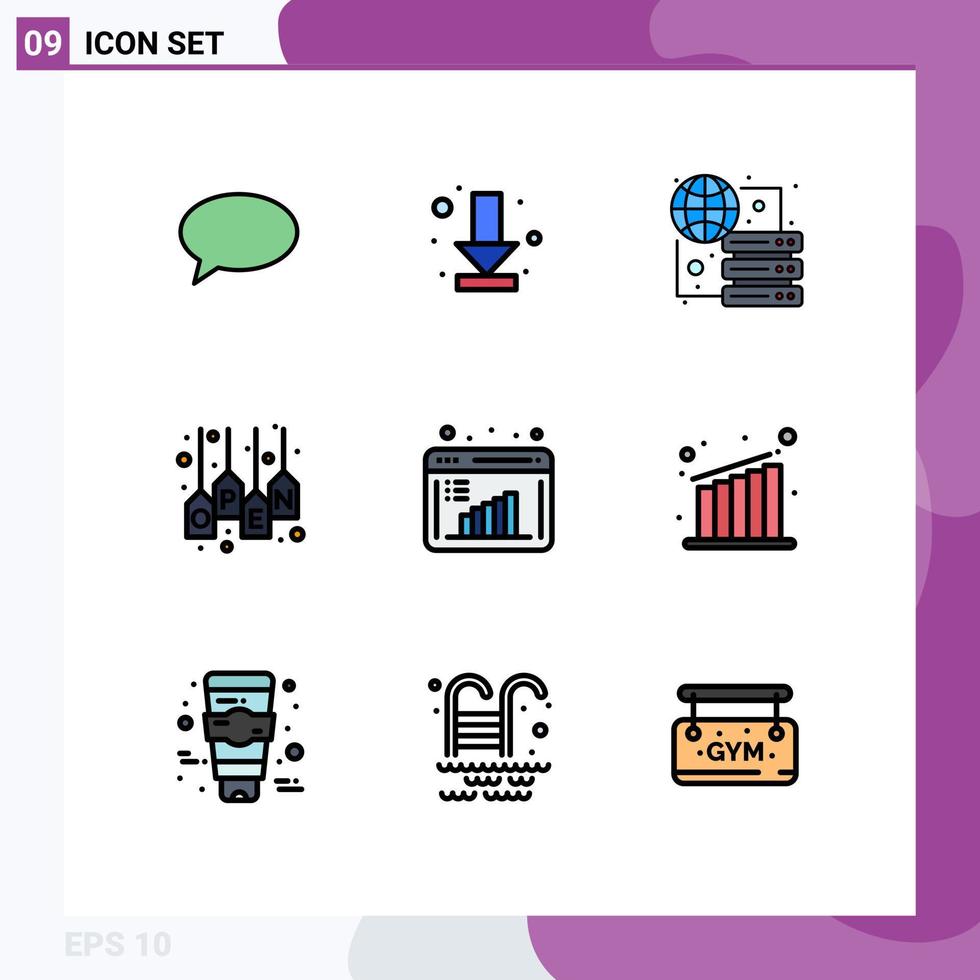 Stock Vector Icon Pack of 9 Line Signs and Symbols for business report tag connect shop open Editable Vector Design Elements