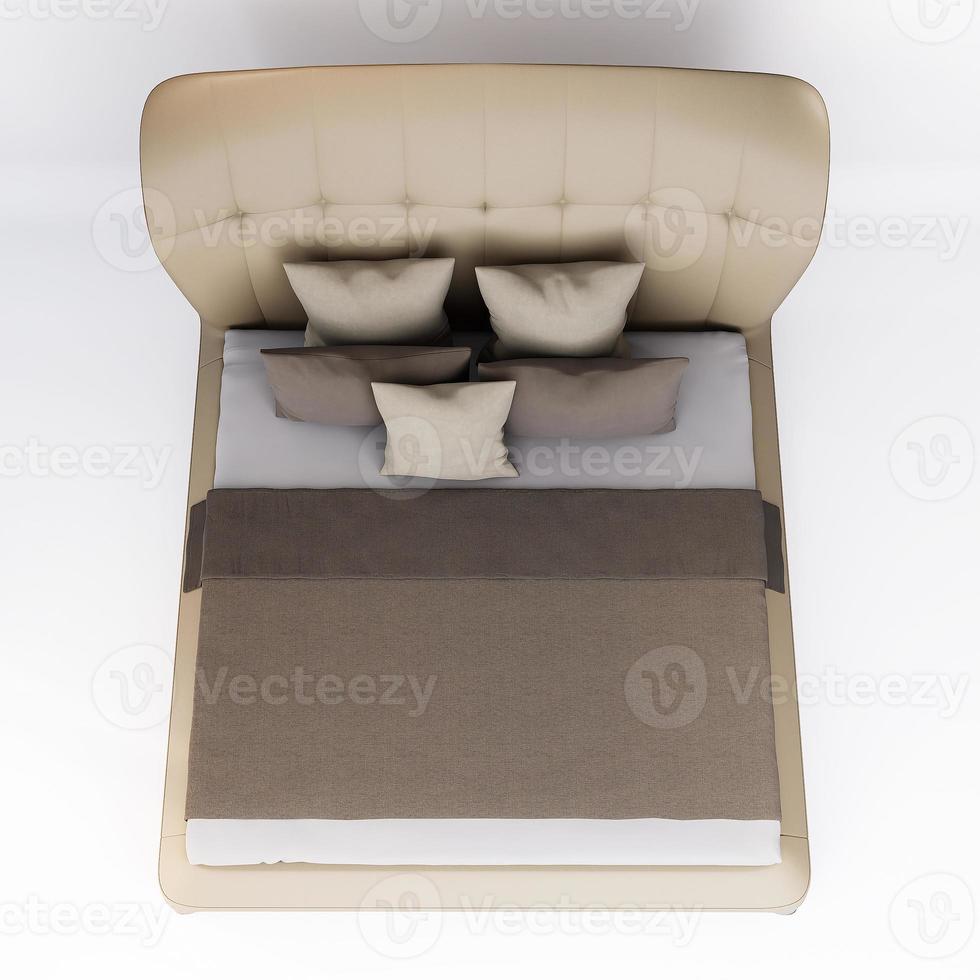 3d Furniture beige leather double bed isolated on a white background with Clipping path, Decoration Design for bedroom photo