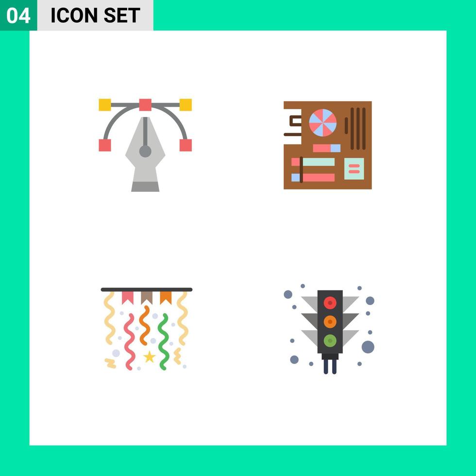 Set of 4 Modern UI Icons Symbols Signs for design decorations board mainboard city Editable Vector Design Elements