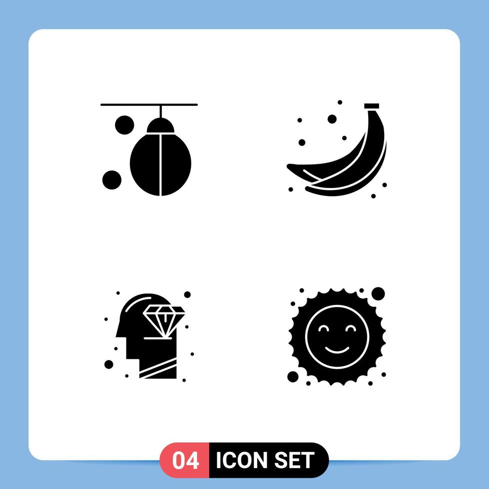 Solid Glyph Pack of 4 Universal Symbols of bag head punching food perfection Editable Vector Design Elements
