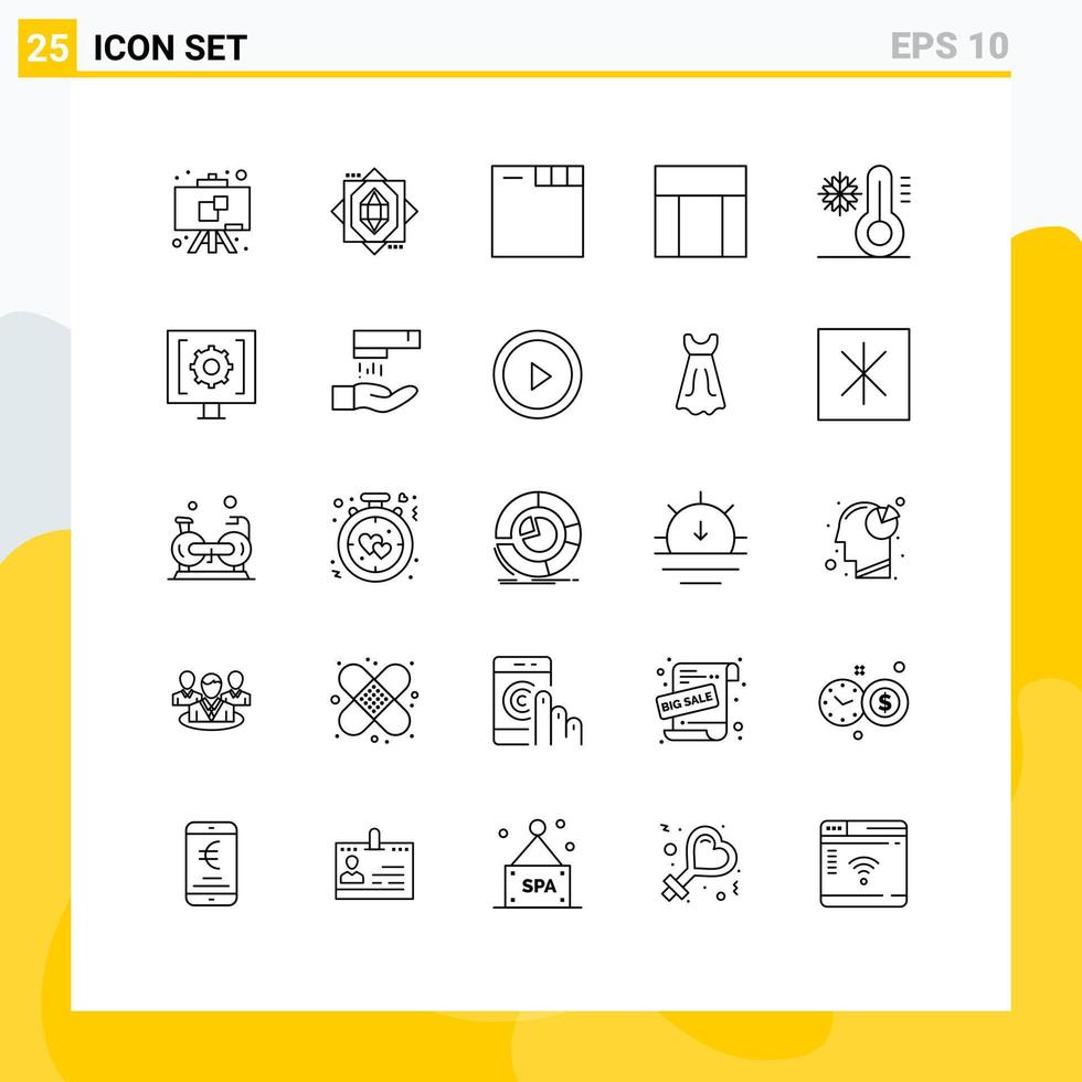 Line Pack of 25 Universal Symbols of contact snow web flake website Editable Vector Design Elements