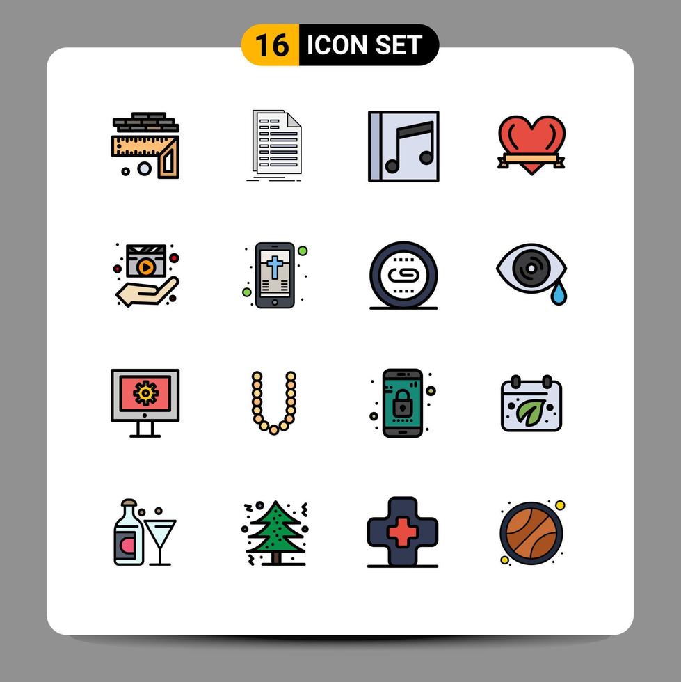 Stock Vector Icon Pack of 16 Line Signs and Symbols for director love statement heart song Editable Creative Vector Design Elements