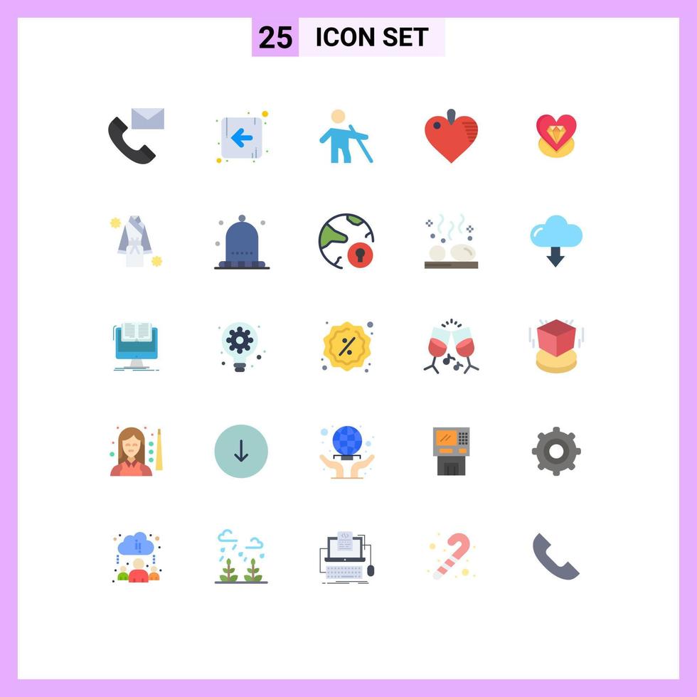 Mobile Interface Flat Color Set of 25 Pictograms of heart diamond blind love healthcare Editable Vector Design Elements