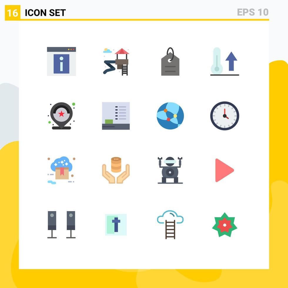 Mobile Interface Flat Color Set of 16 Pictograms of location thermometer finance nature climate Editable Pack of Creative Vector Design Elements