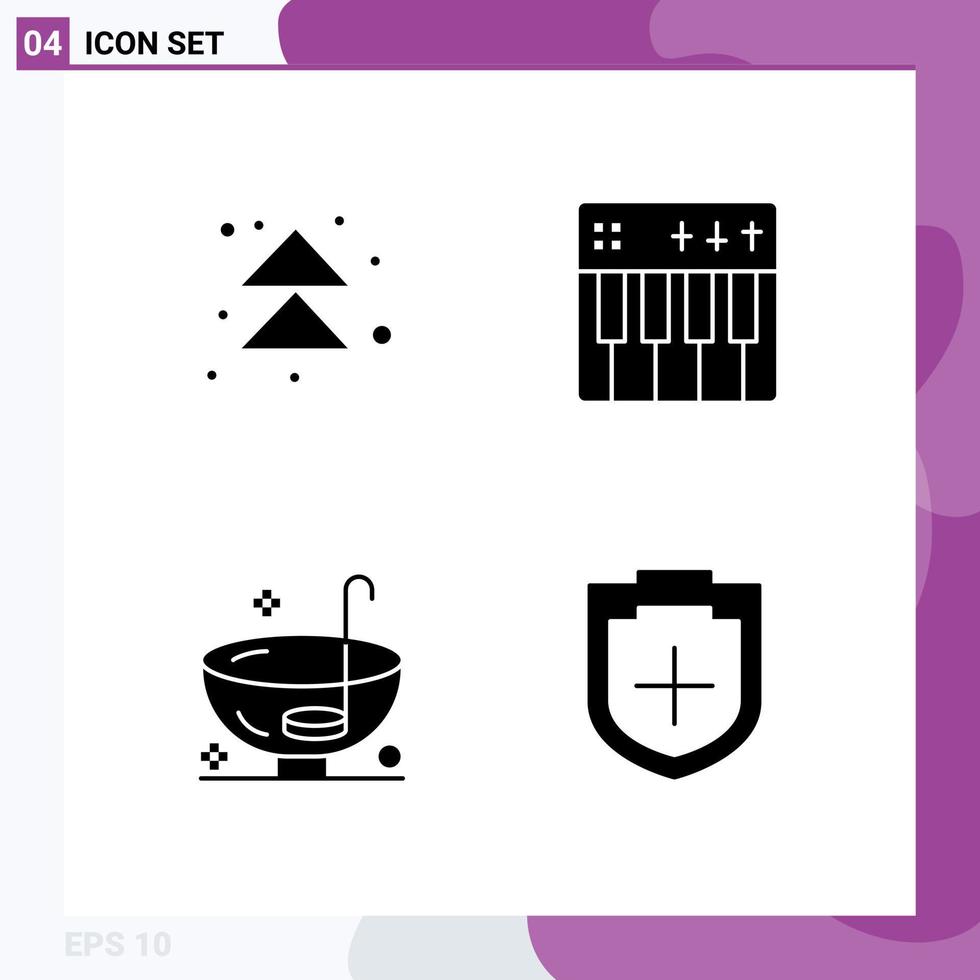 4 User Interface Solid Glyph Pack of modern Signs and Symbols of arrow dinner up holiday holiday Editable Vector Design Elements