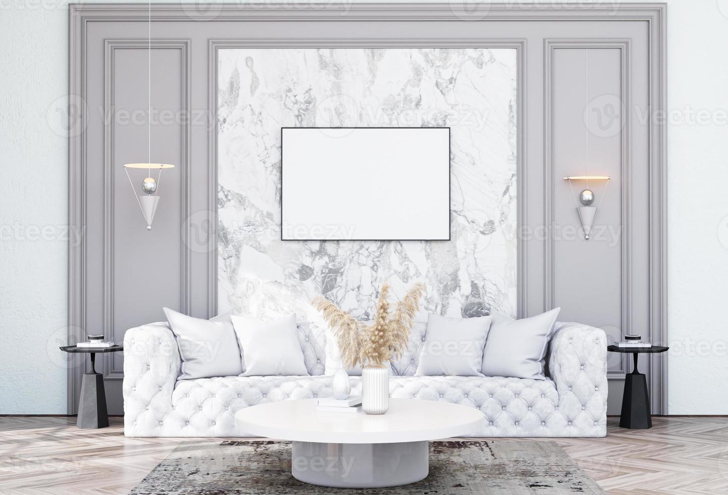 Mock up poster frame in modern interior fully furnished rooms photo