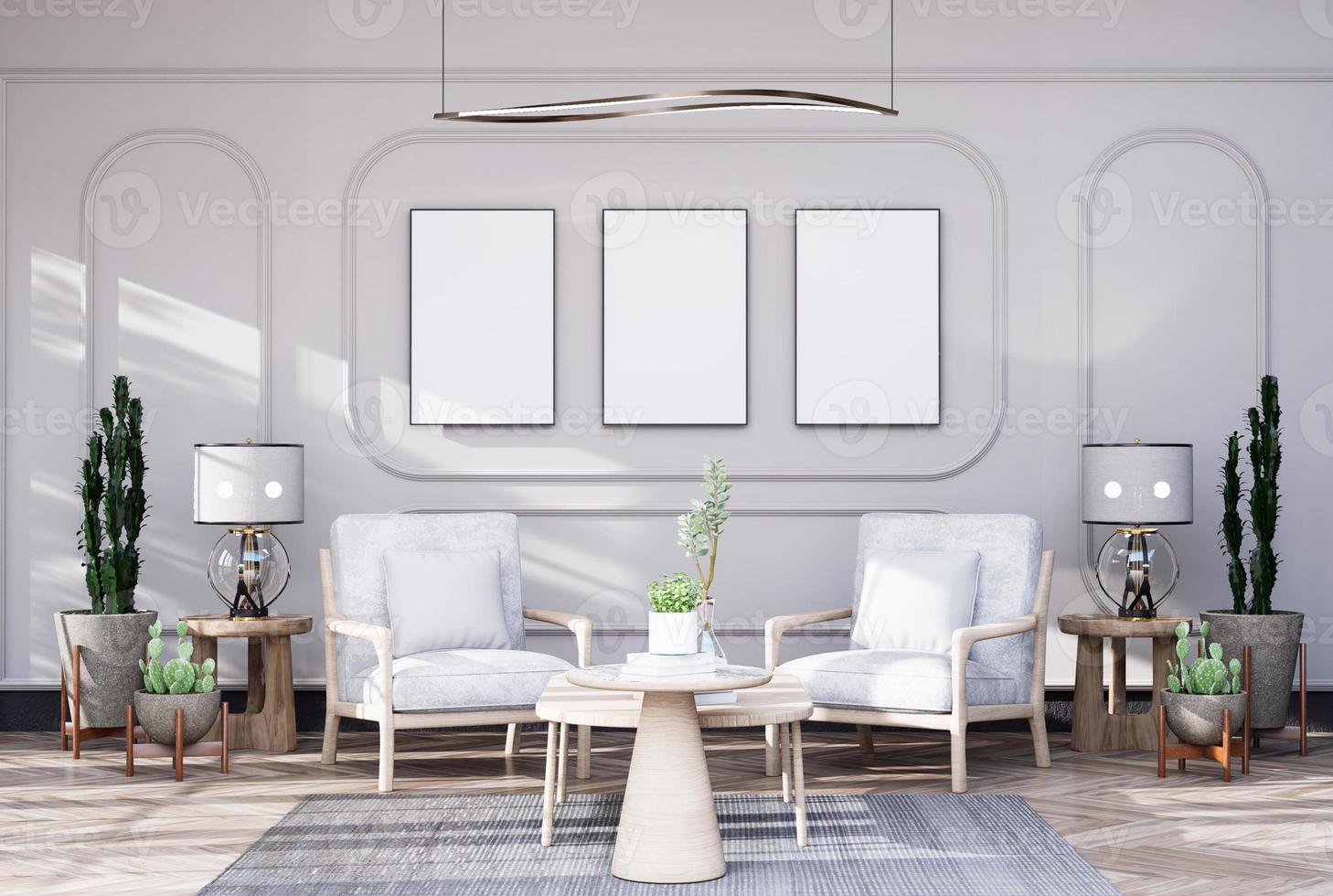 Mock up poster frame in modern interior fully furnished rooms photo