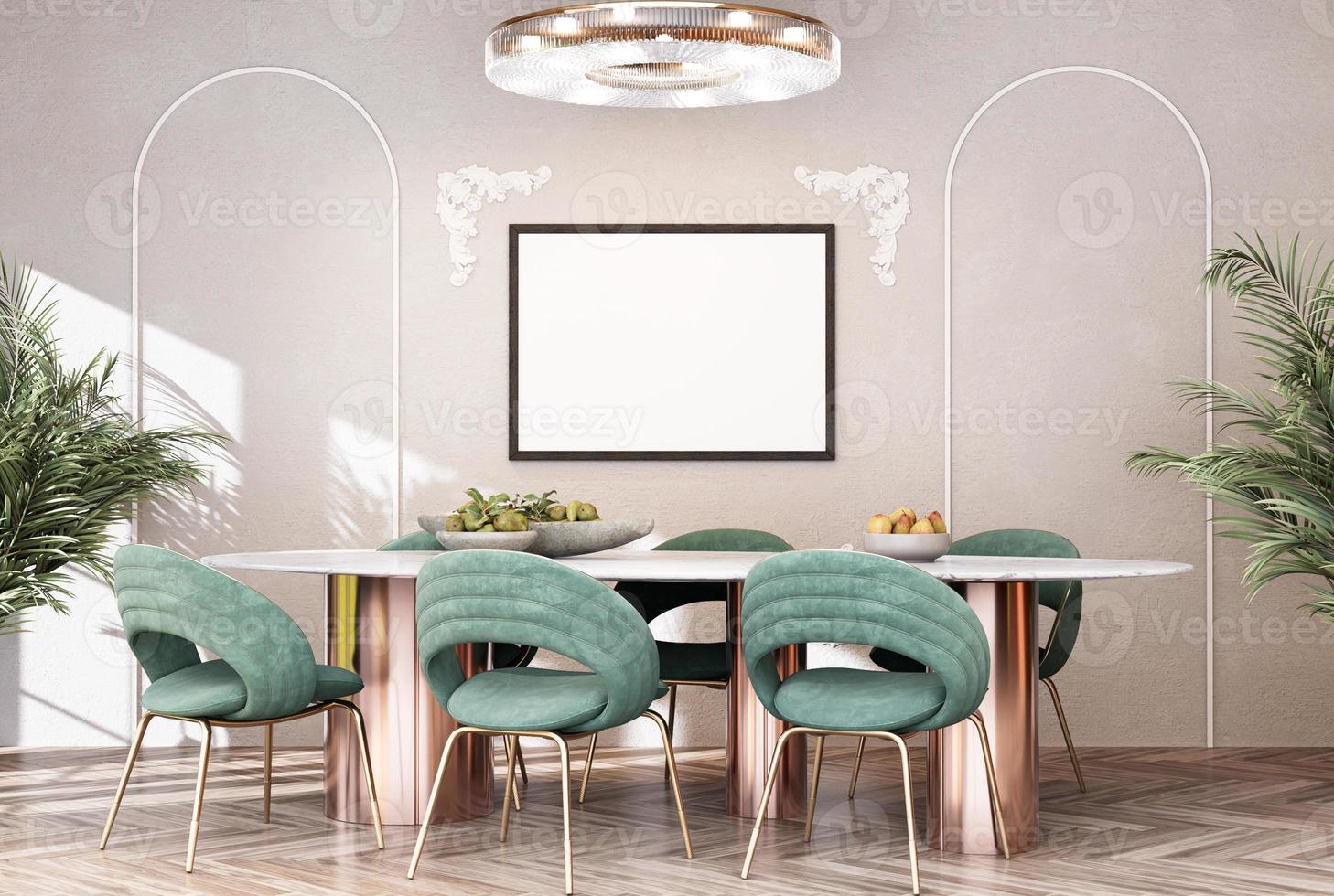 Mock up poster frame in modern interior background photo