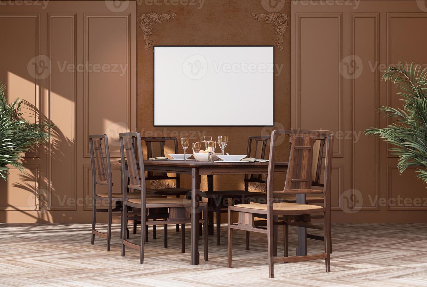 Mock up poster frame in modern interior background photo