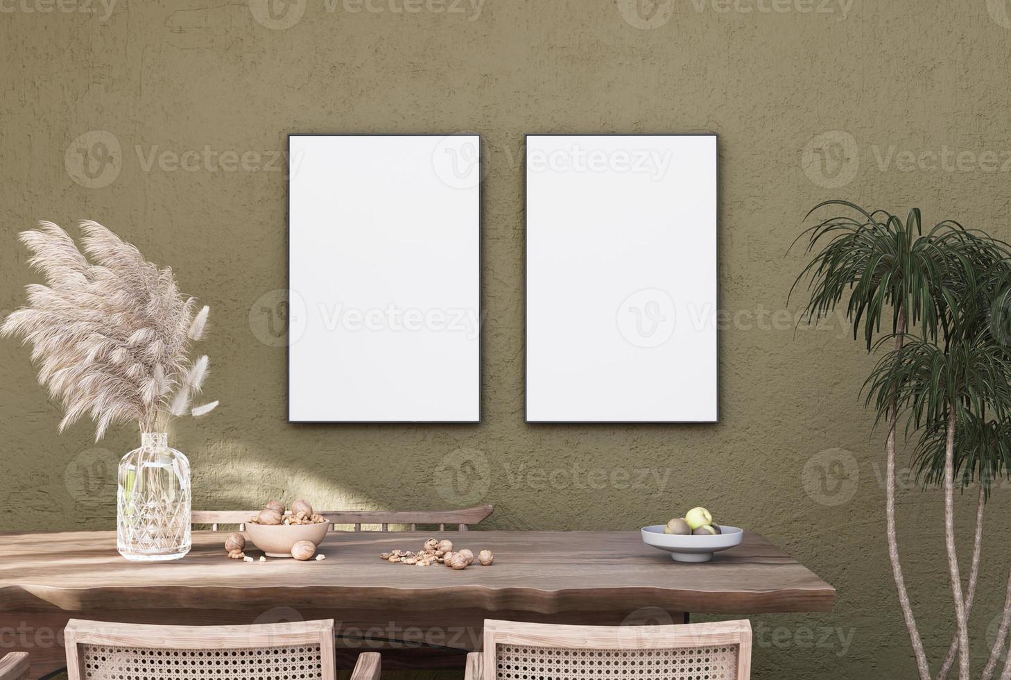 Mock up poster frame in modern interior fully furnished rooms photo