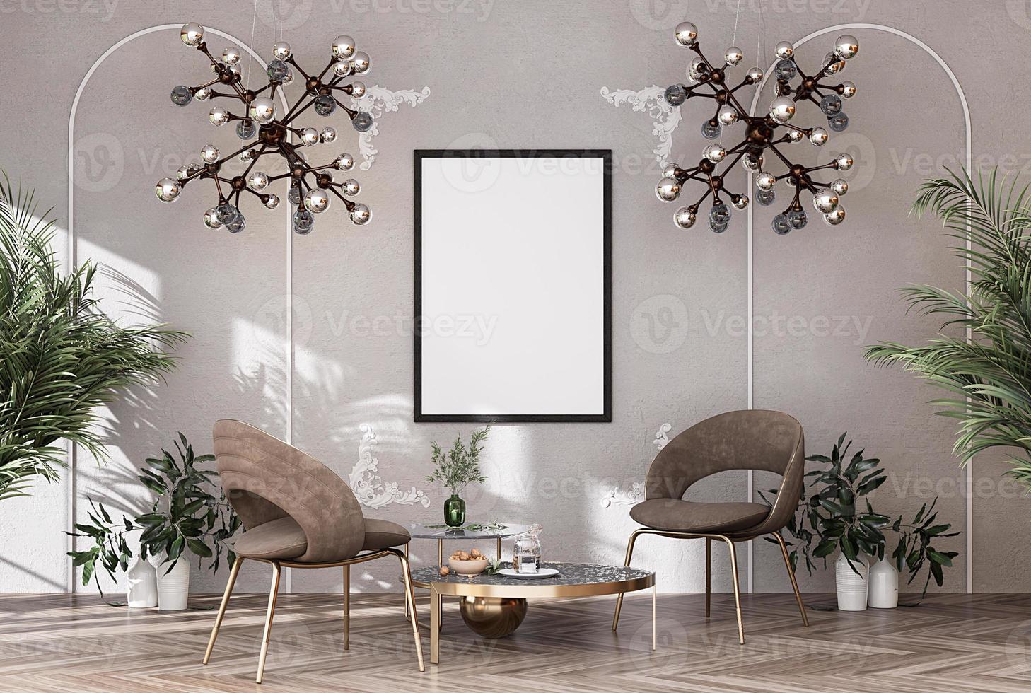 Mock up poster frame in modern interior background, living room, photo