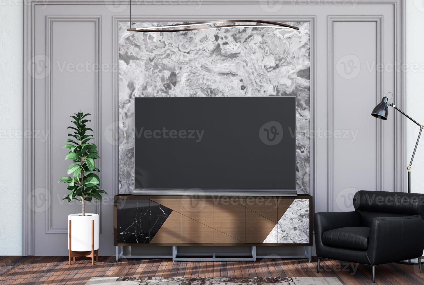 Mock up smart TV in modern interior fully furnished rooms photo