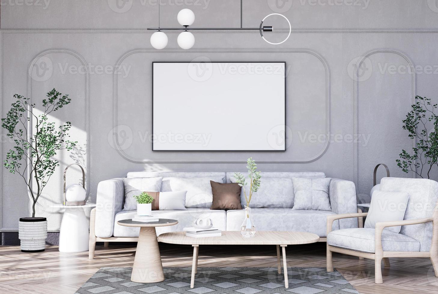 Mock up poster frame in modern interior fully furnished rooms photo