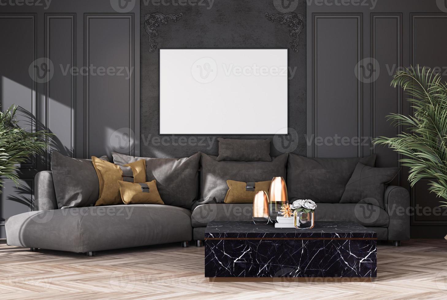 Mock up poster frame in modern interior background, living room, photo