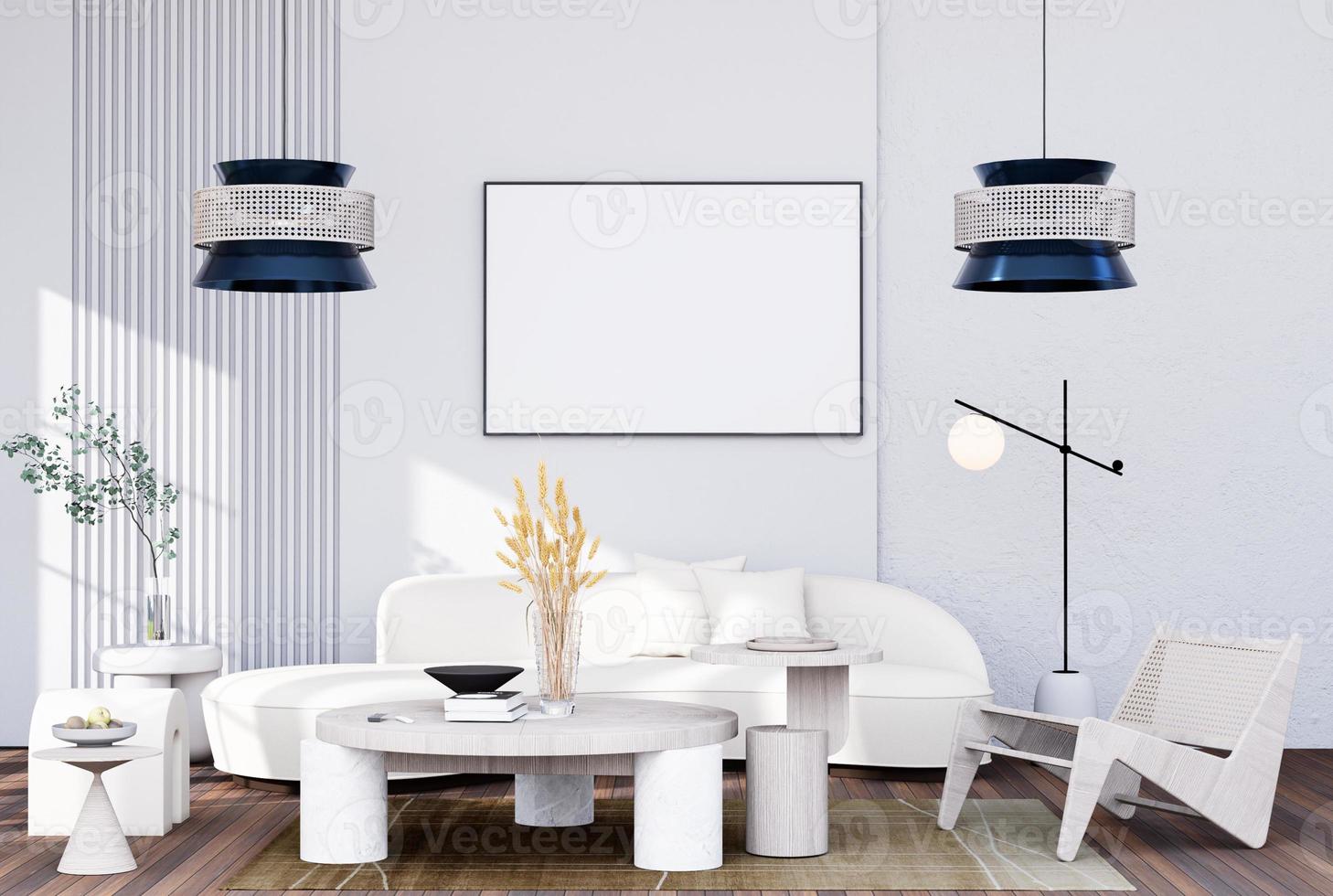 Mock up poster frame in modern interior fully furnished rooms photo