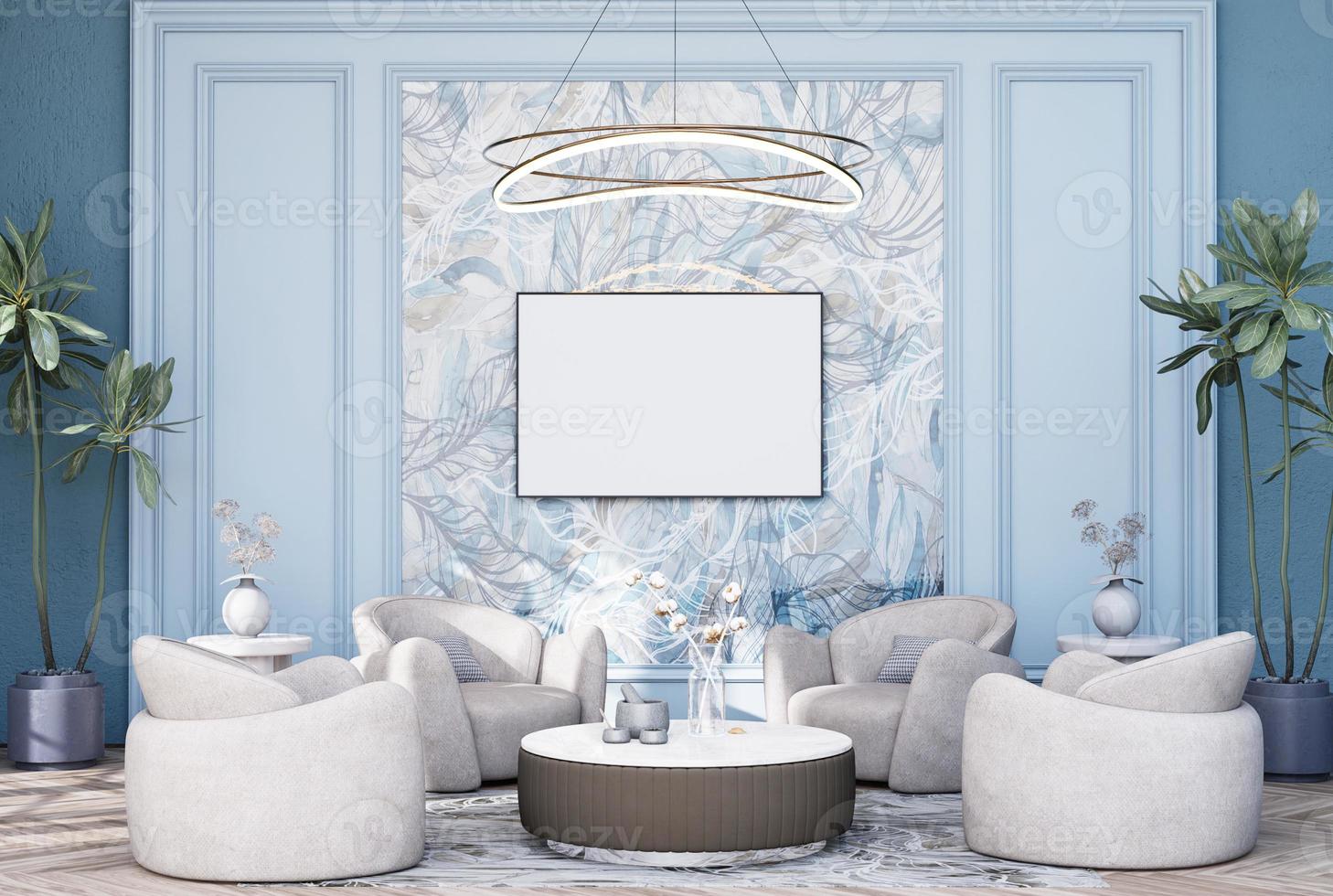 Mock up poster frame in modern interior fully furnished rooms photo