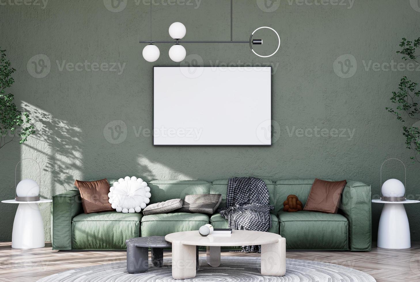 Mock up poster frame in modern interior fully furnished rooms photo