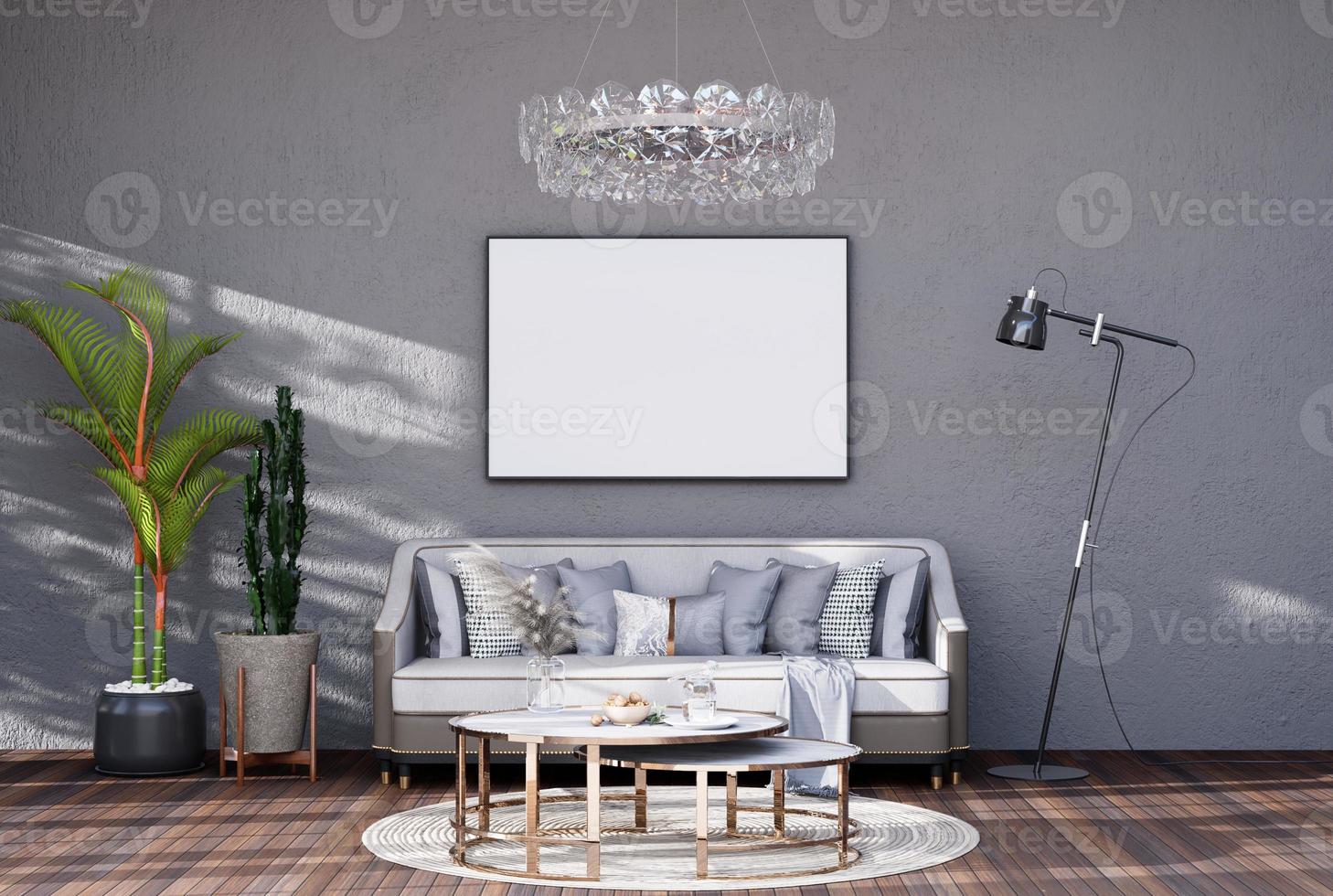 Mock up poster frame in modern interior fully furnished rooms photo