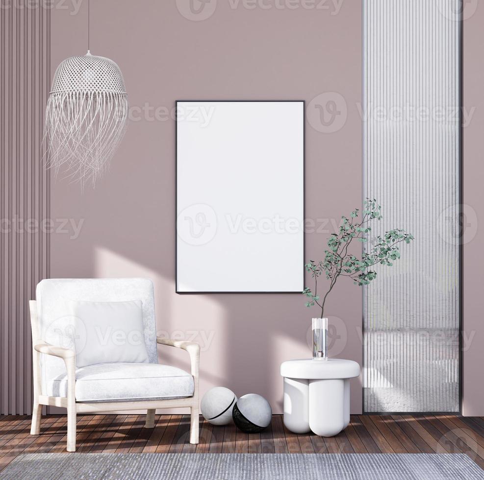 Mock up poster frame in modern interior fully furnished rooms photo