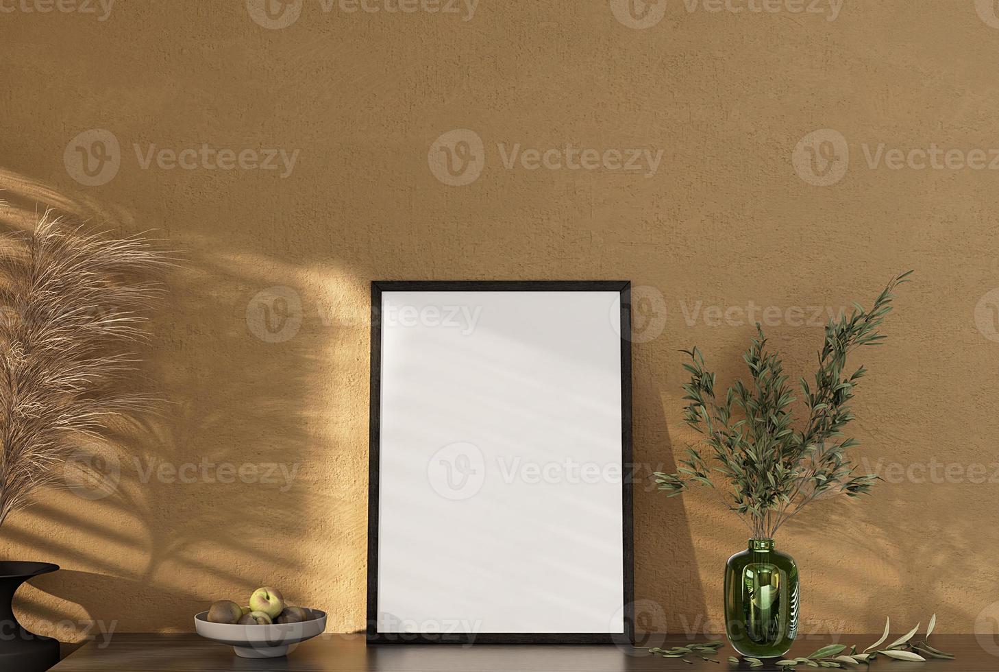 Mock up poster frame in modern interior background, living room, photo