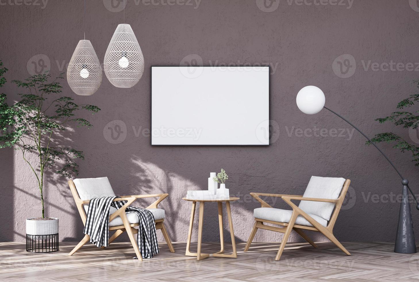 Mock up poster frame in modern interior fully furnished rooms photo