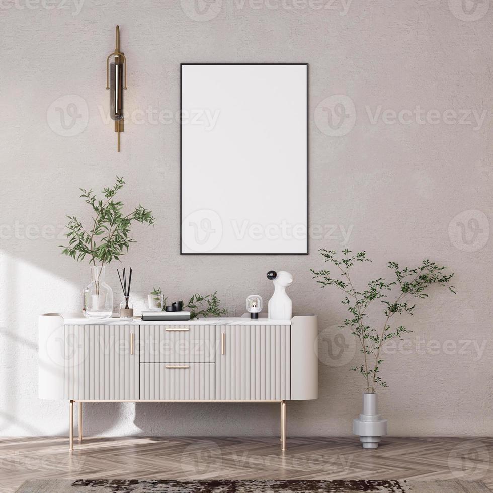 Mock up poster frame in modern interior fully furnished rooms photo
