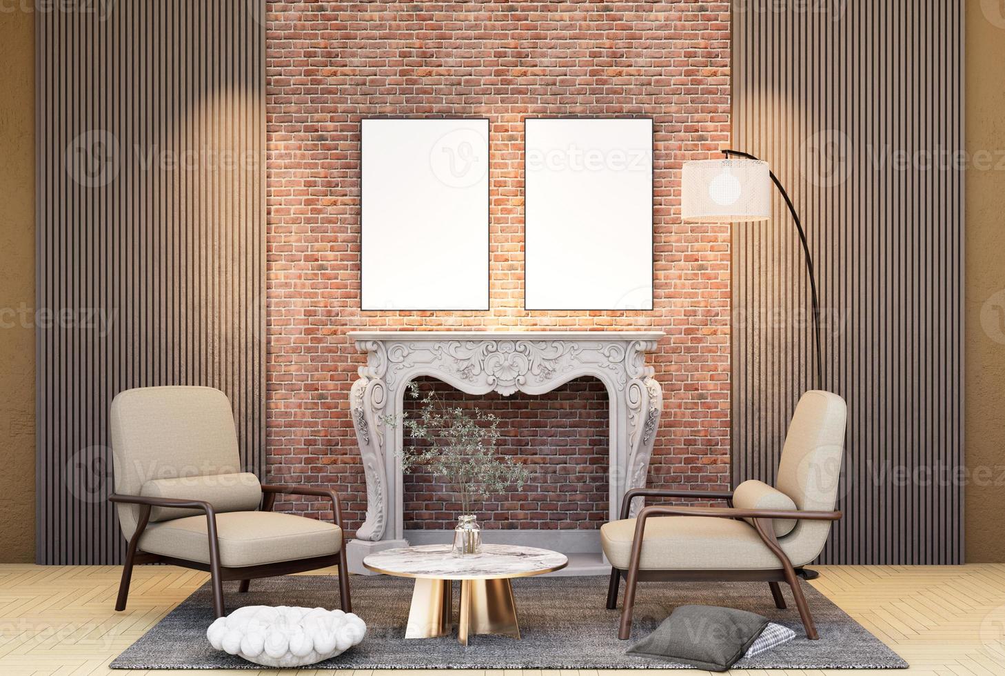 Mock up poster frame in modern interior fully furnished rooms photo