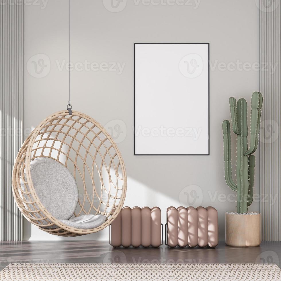 mock up poster frame in modern interior fully furnished rooms background, living room, photo