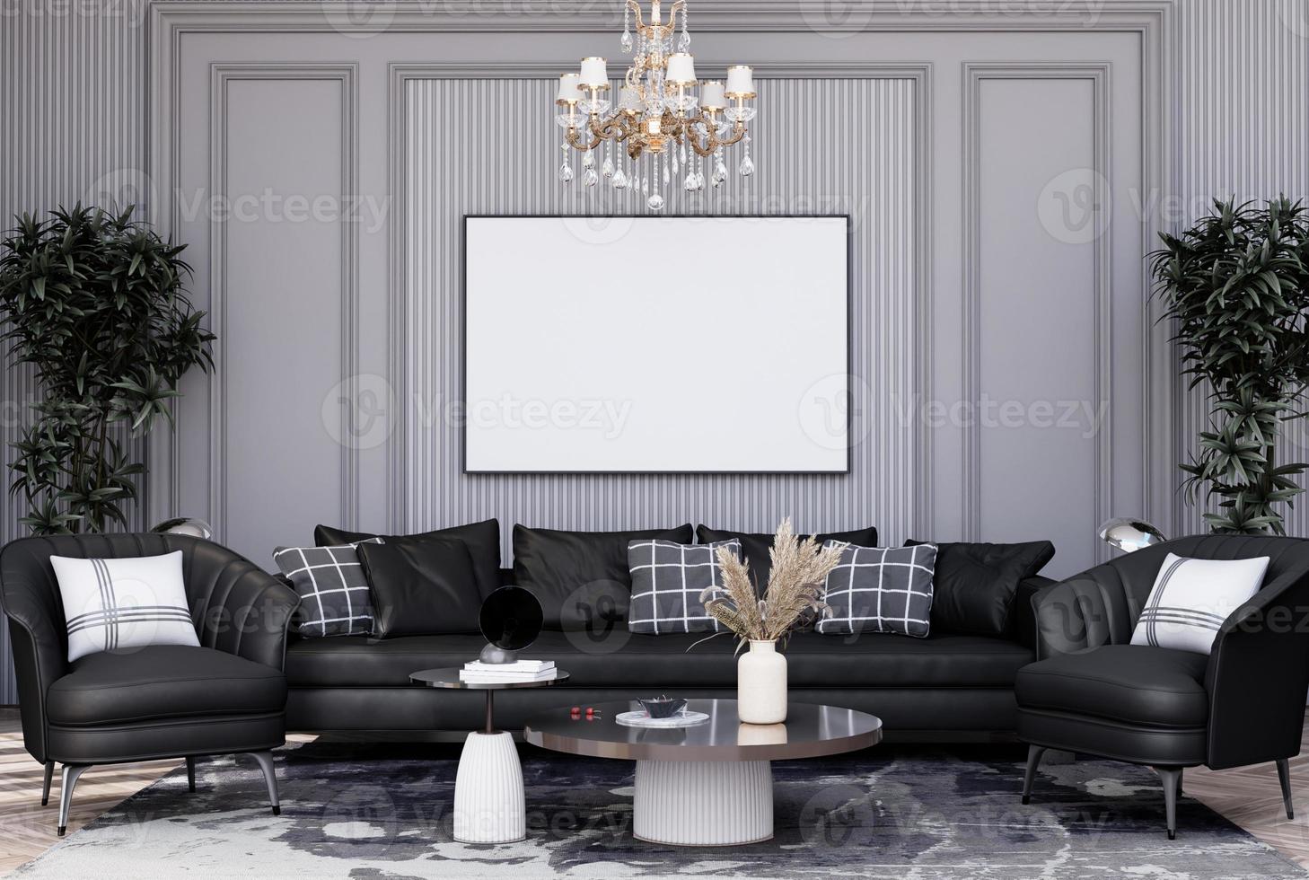 Mock up poster frame in modern interior background, living room, photo