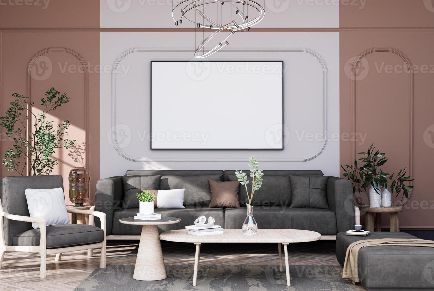Mock up poster frame in modern interior fully furnished rooms photo