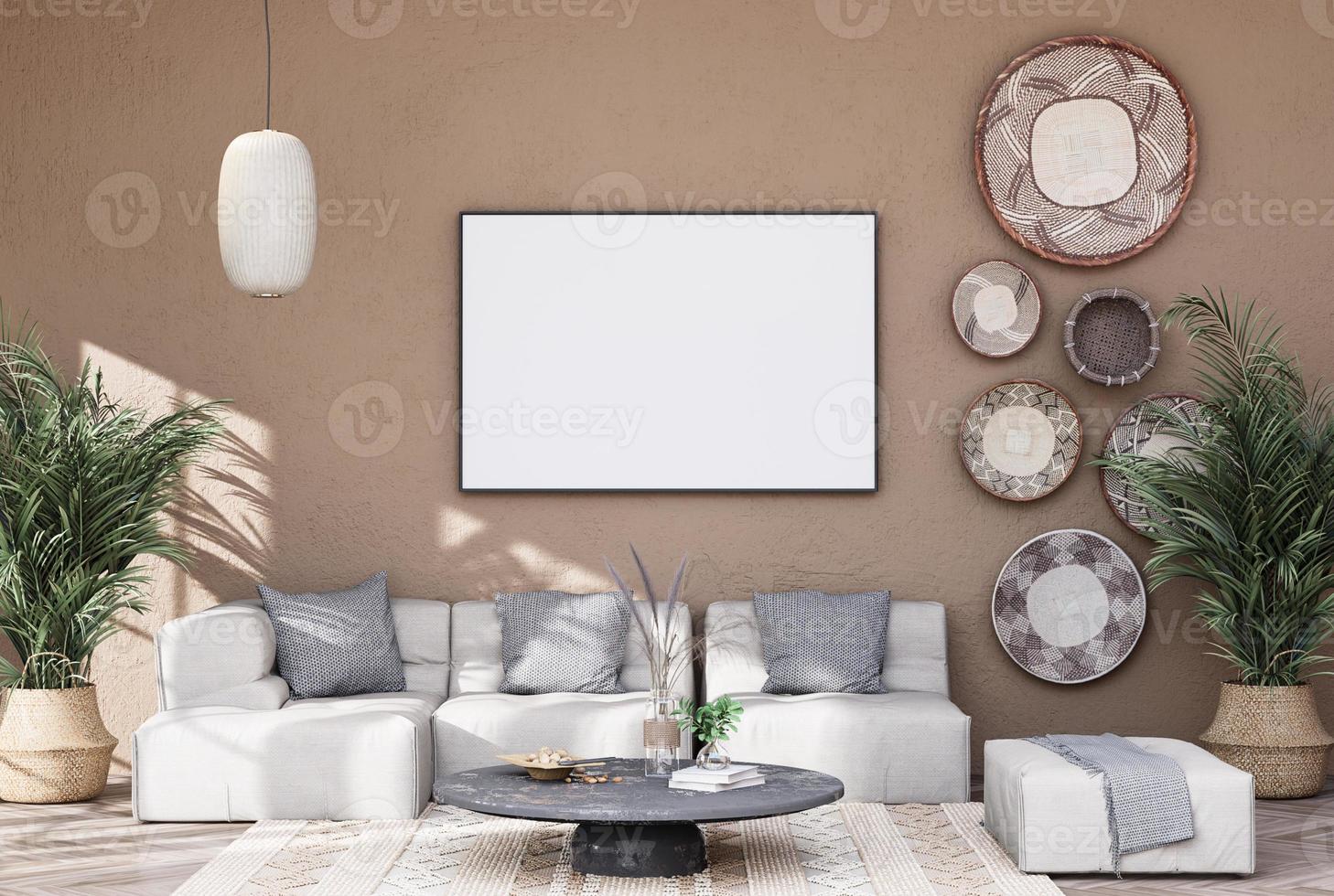 Mock up poster frame in modern interior fully furnished rooms photo