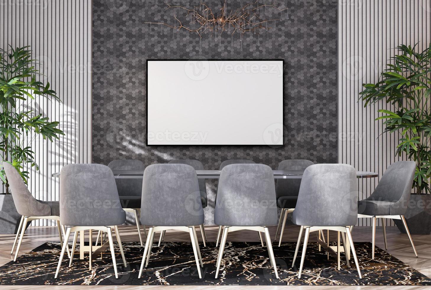 Mock up poster frame in modern interior background photo