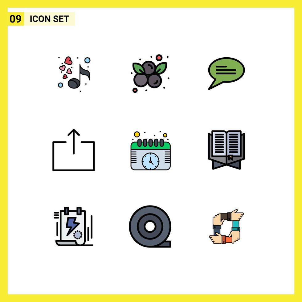 9 iconos creativos, signos y símbolos modernos de eventos de reloj, salida de calendario de chat, elementos de diseño vectorial editables vector