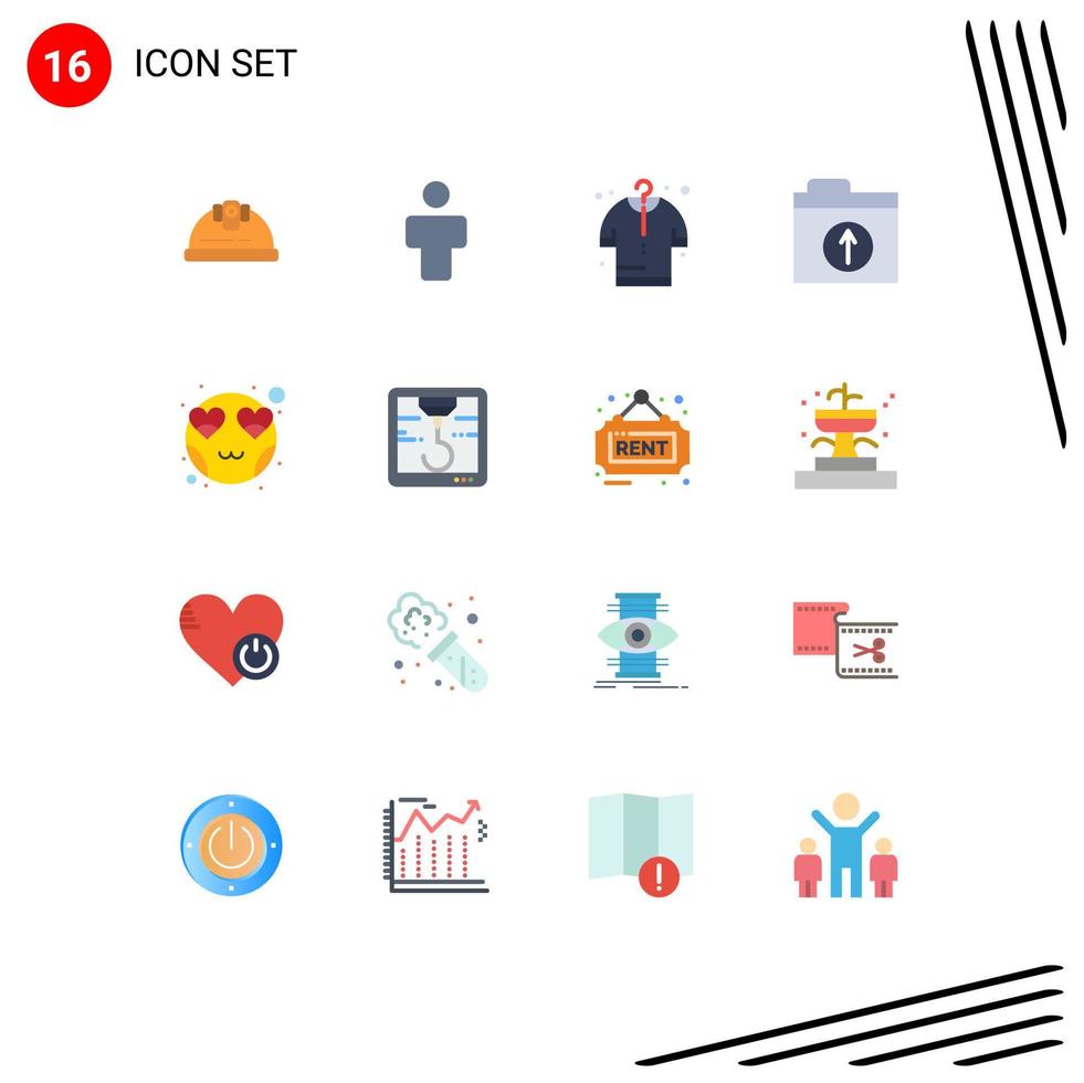 16 Creative Icons Modern Signs and Symbols of smiley heart buy emot folder Editable Pack of Creative Vector Design Elements