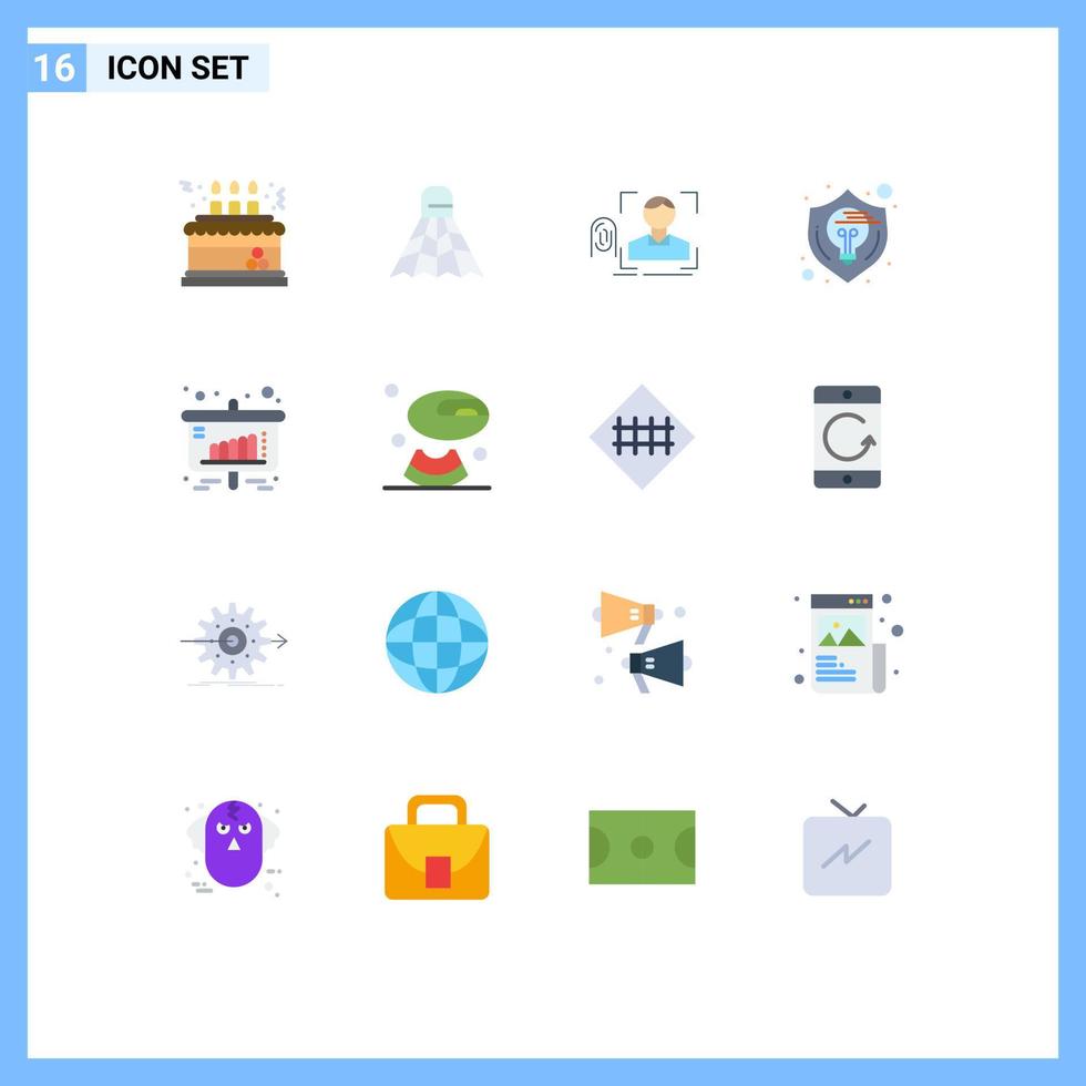Pack of 16 Modern Flat Colors Signs and Symbols for Web Print Media such as shield design game creative scan Editable Pack of Creative Vector Design Elements