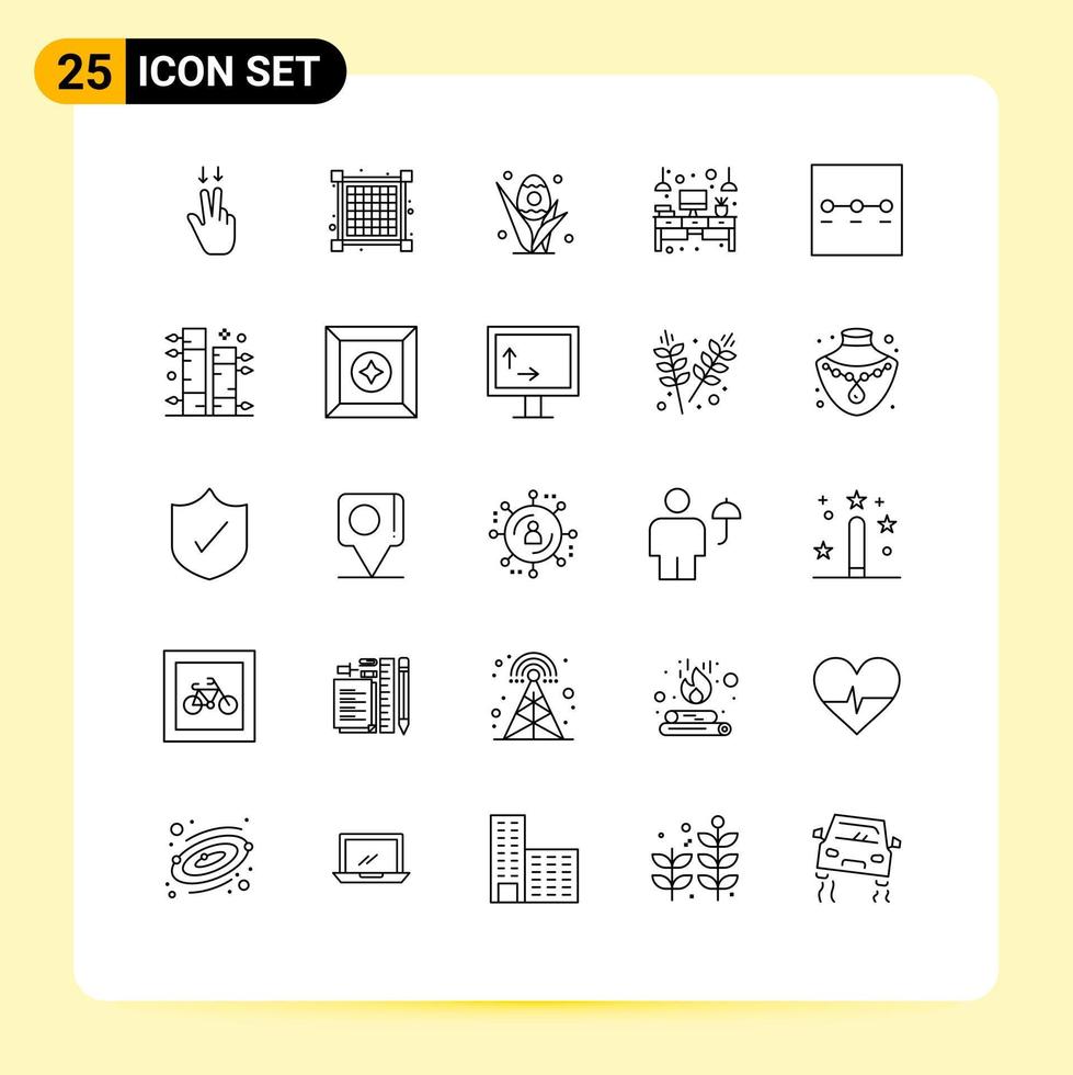 Mobile Interface Line Set of 25 Pictograms of wizard layout holiday light office Editable Vector Design Elements