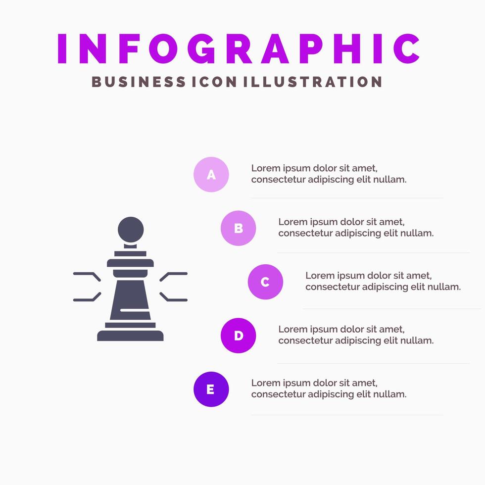 ajedrez ventaja negocio figuras juego estrategia táctica sólido icono infografía 5 pasos presentación antecedentes vector