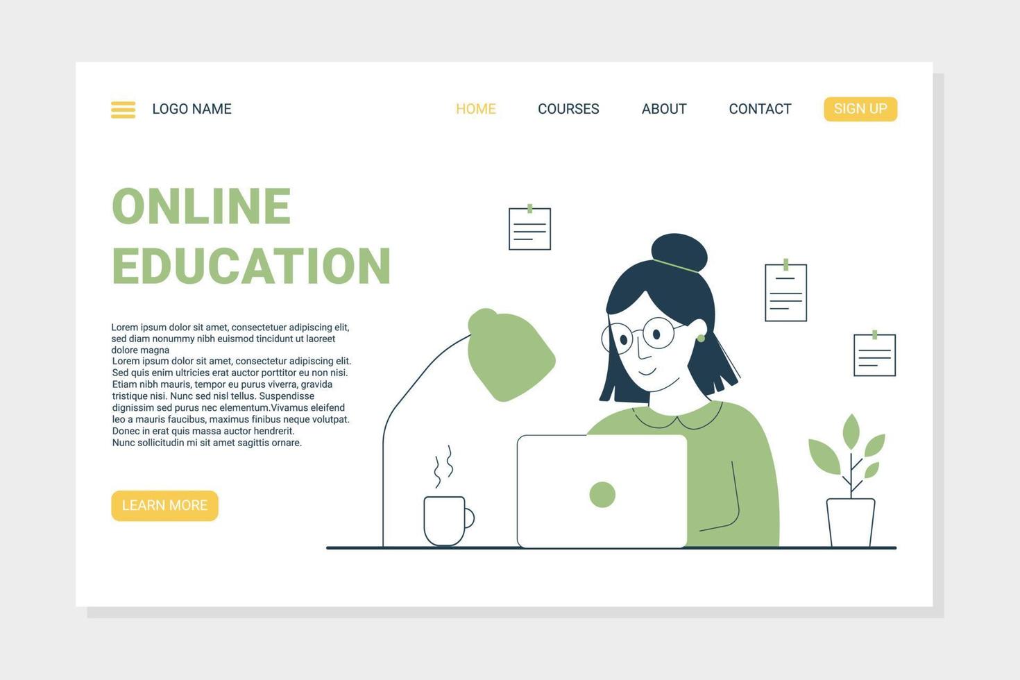 Landing page online education vector