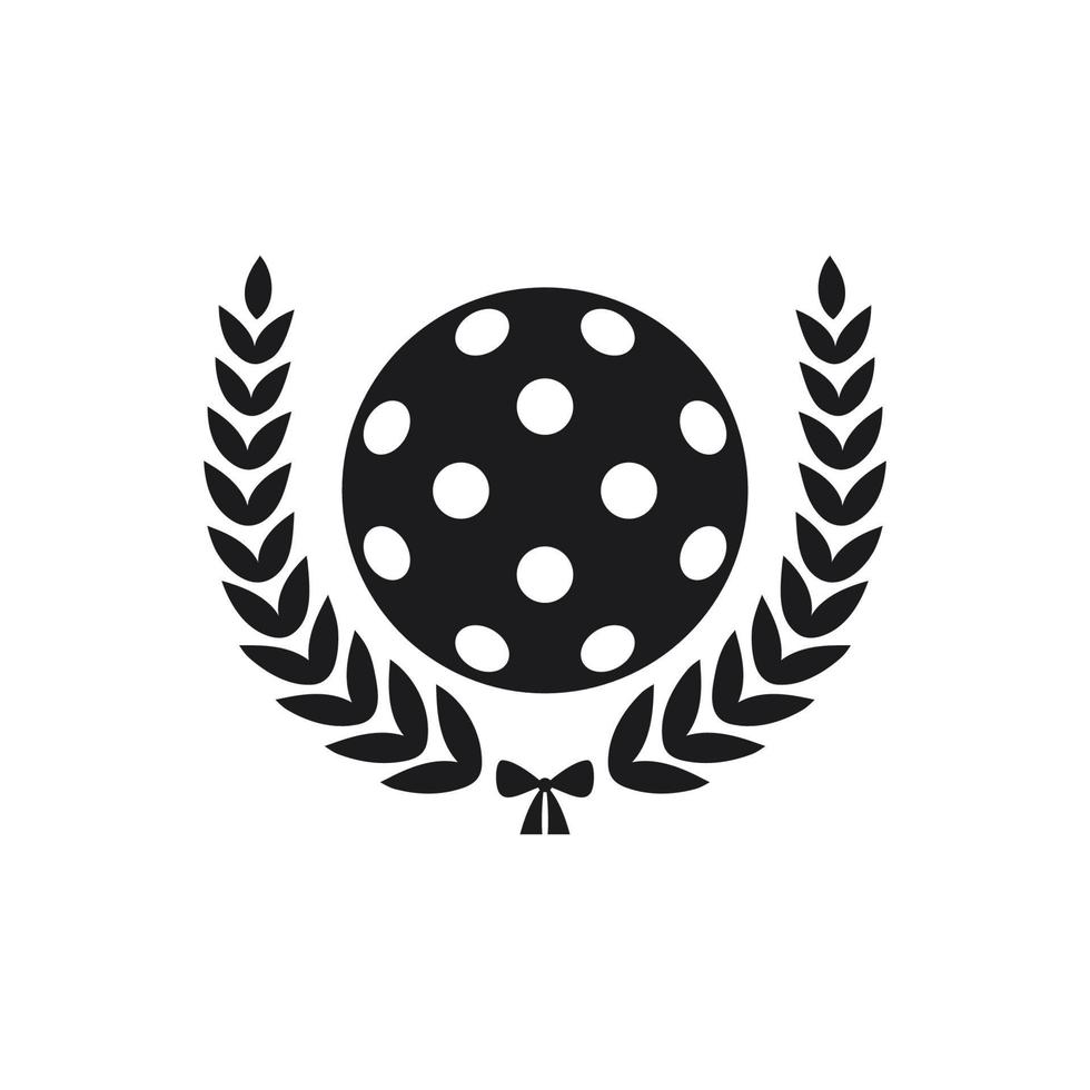 Pickleball ball logo with laurel wreath. Isolated vector illustration on white background.