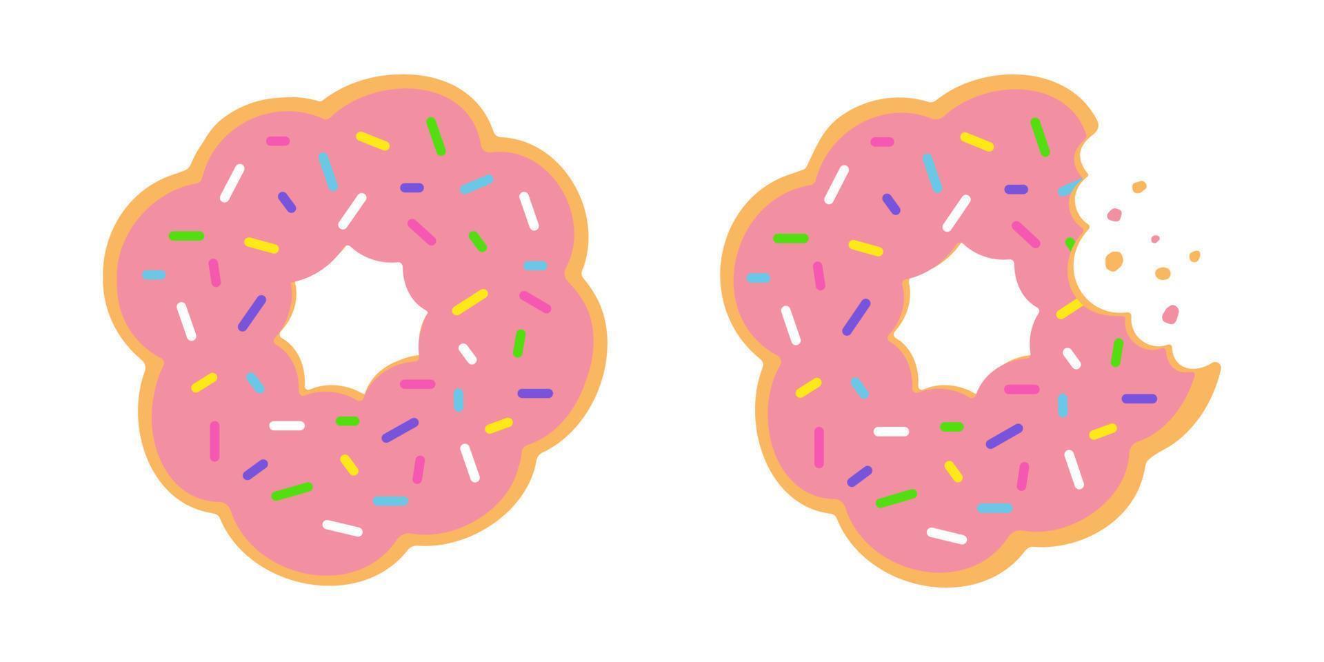 donuts de mochi de fresa con glaseado rosa y chispitas de colores. ilustración vectorial aislada sobre fondo blanco. vector