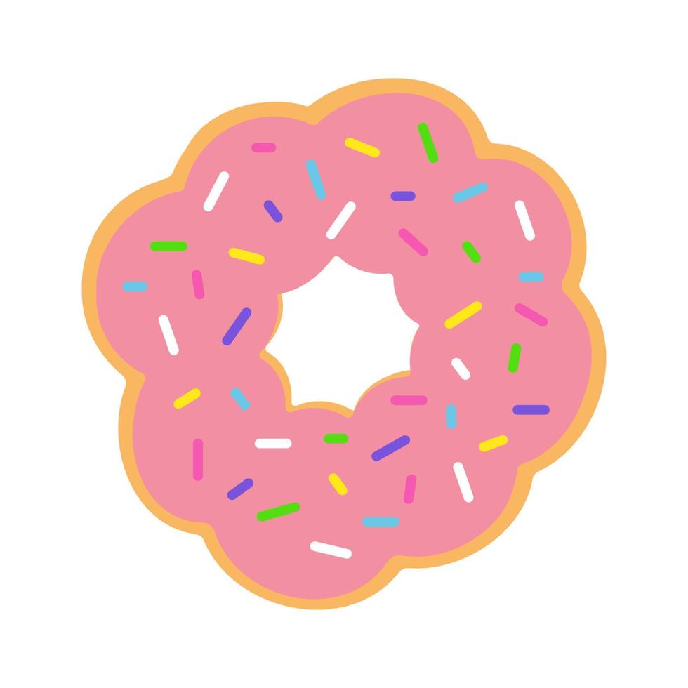 Whole mochi donuts with pink glaze and colorful sprinkles. Isolated vector illustration on white background.