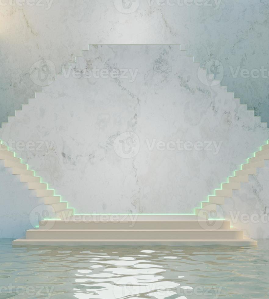 Symmetry staircase with blank flat platform 3D render illustration photo