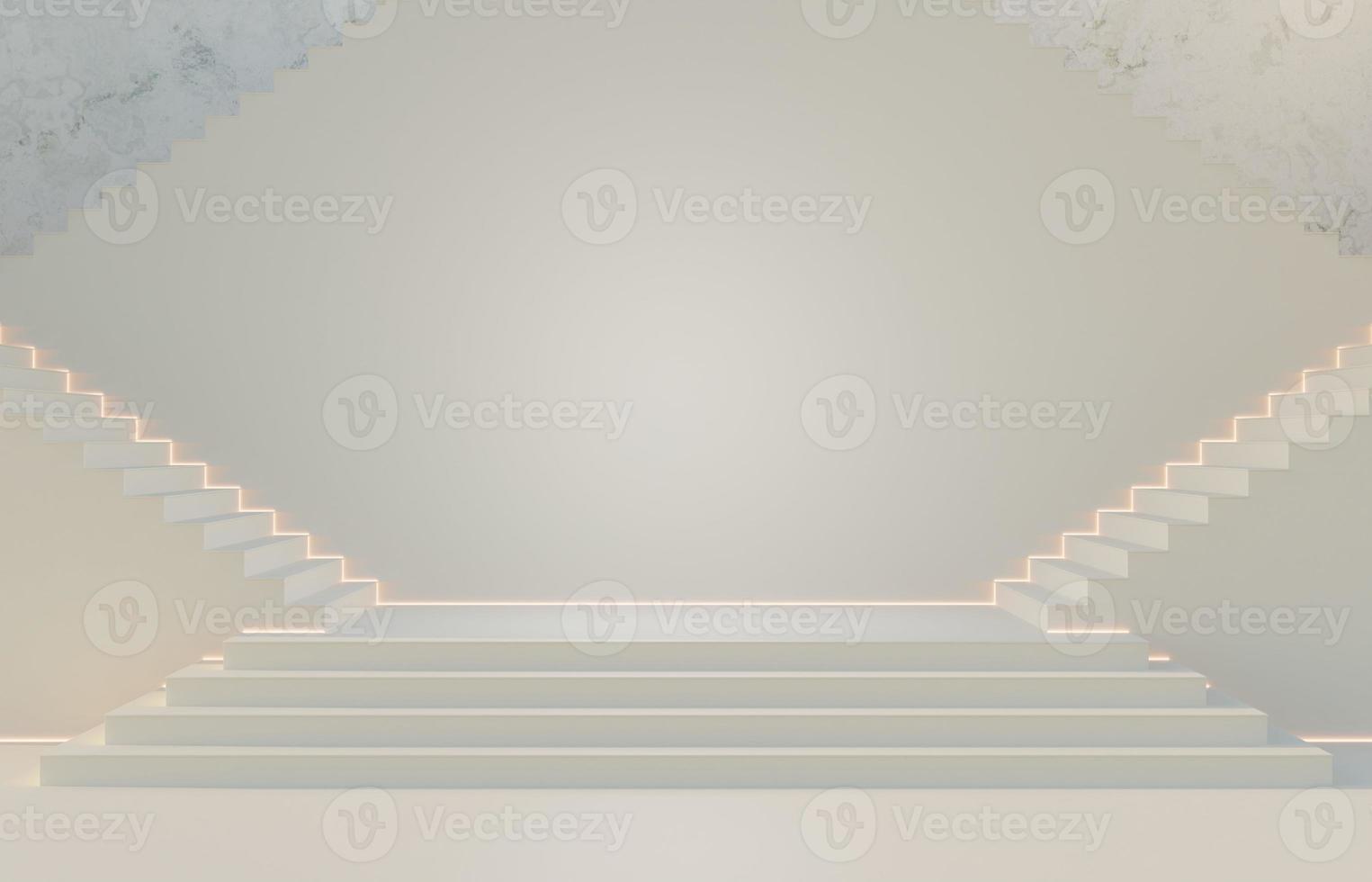 White staircase with blank flat platform 3D render illustration photo