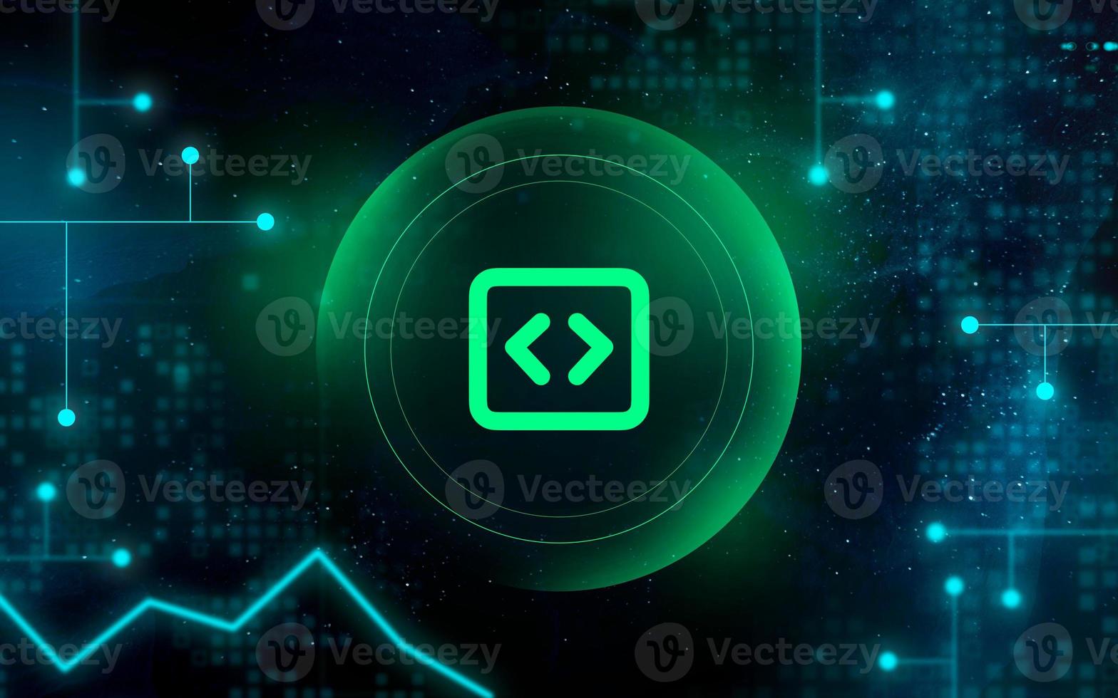 Virtual world. Coding life-enhancing systems. Cybernetic background. photo